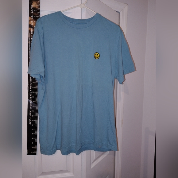 Blue T-Shirt with Smiley Patch Drew Embroidery Vintage - Picture 1 of 6